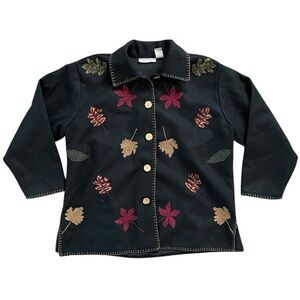 Dress Barn Womens Autumn Leaves Wool Blend Button Up Jacket Size 1X Black Fall